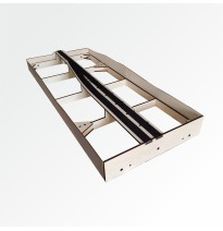 Modul gerade mit Übergang zu zweigleisigem Bahnhof 120 cm – Endkopfteil E96 und Bahnhof