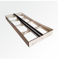 Modul gerade mit Übergang zu zweigleisigem Bahnhof 120 cm – Endkopfteil F96 und Bahnhof