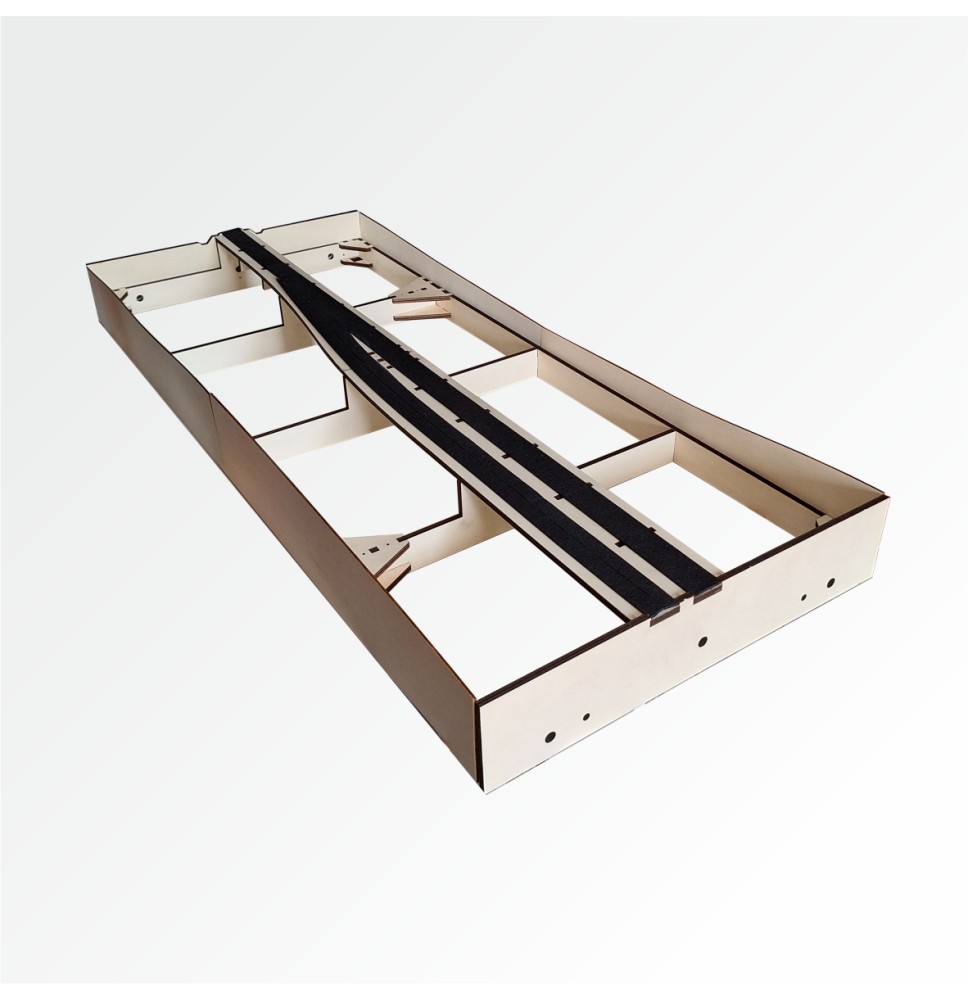 Modul gerade mit Übergang zu zweigleisigem Bahnhof 120 cm – Endkopfteil F96 und Bahnhof