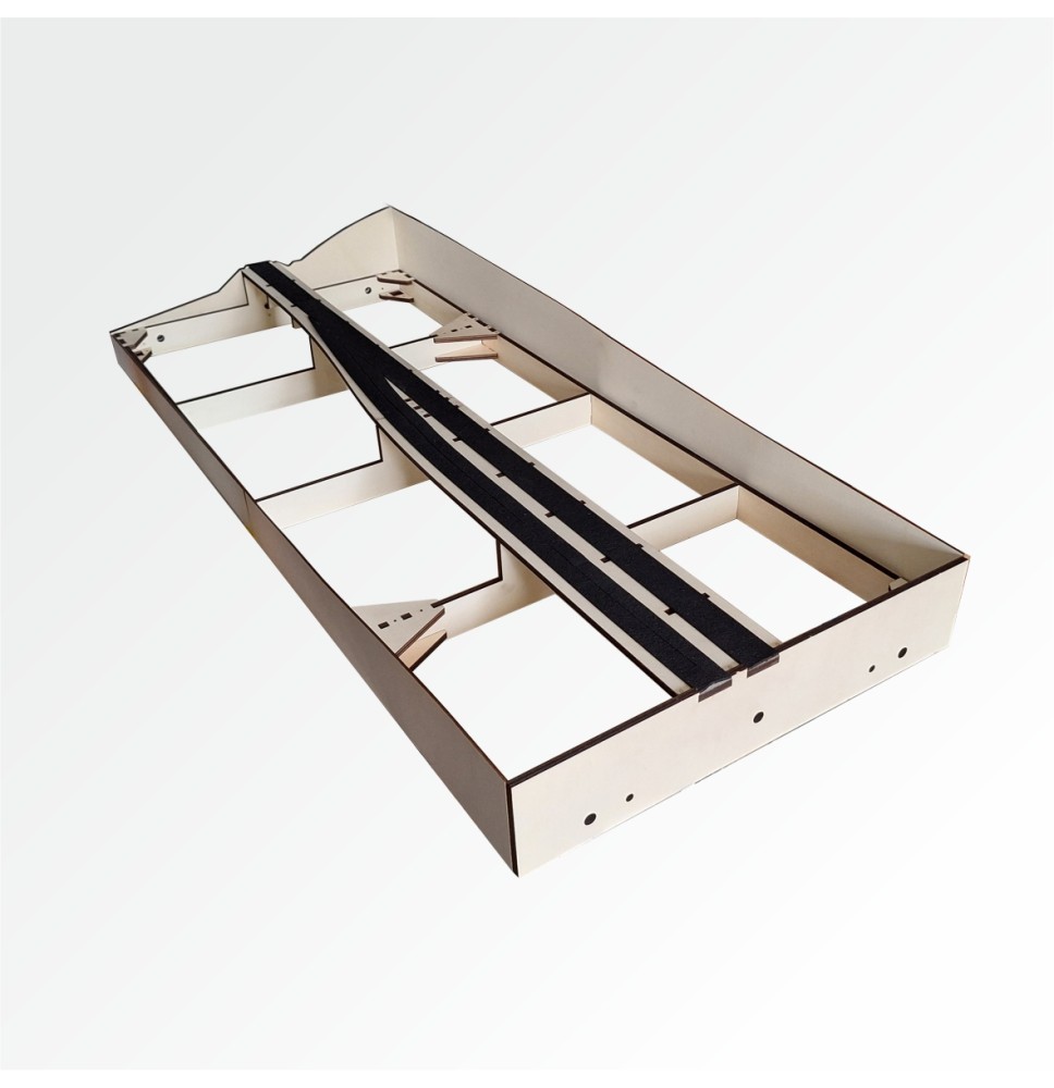 Modul gerade mit Übergang zu zweigleisigem Bahnhof 120 cm – Endkopfteil B96 und Bahnhof